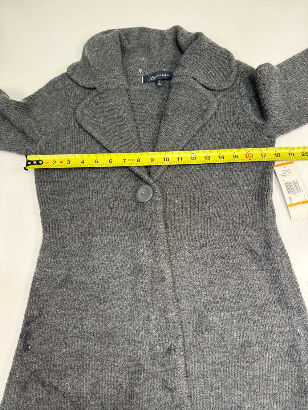 Anne Klein Wool Blend Dark Charcoal Button-Front Knit Cardigan - Picture 4 of 9